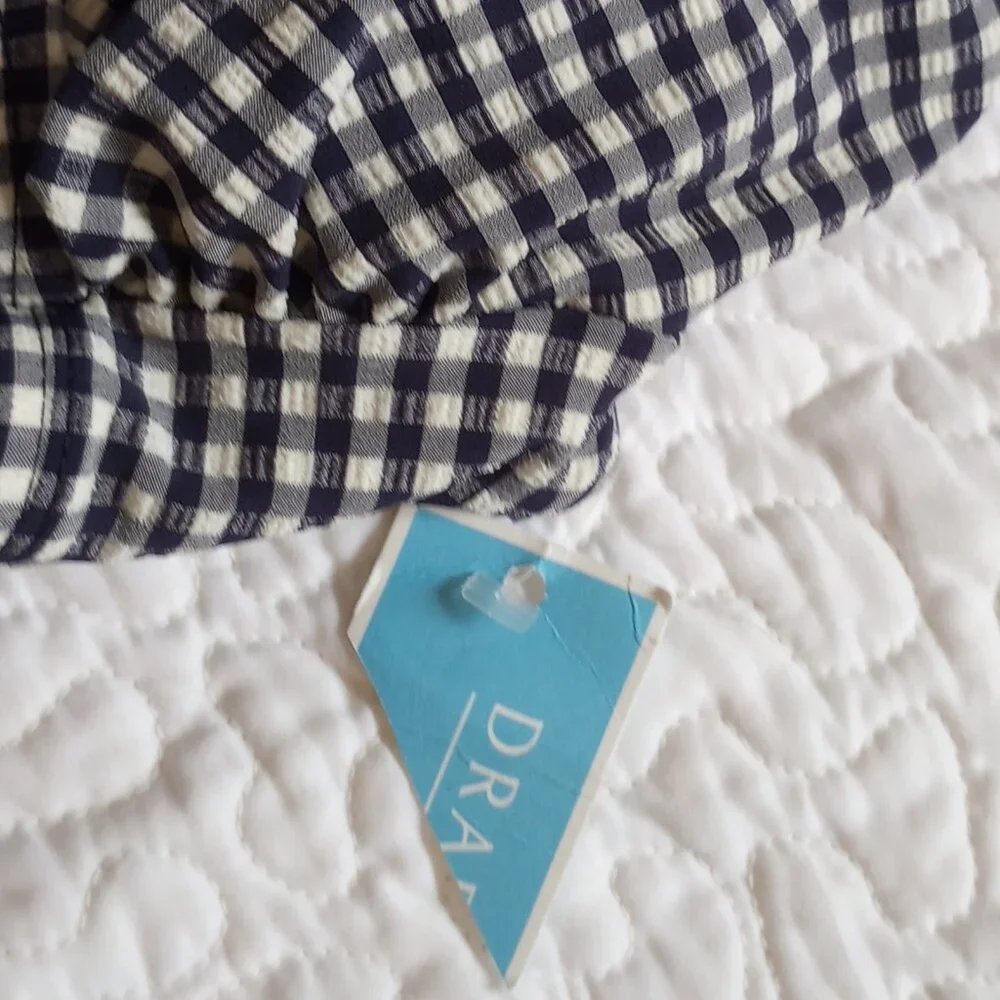 Draper James Navy Gingham Seersucker Draped Halter Swimsuit - Picture 4 of 10